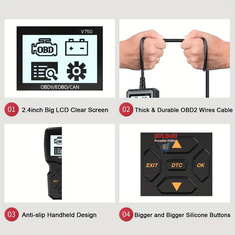 Scanners OBD2 Scanner Diagnostic Tool Car Since 1996 V750 2.4 inch